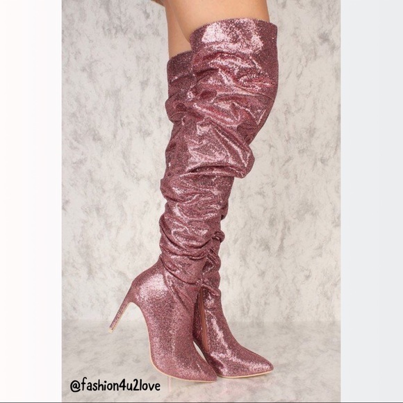 Sexy Pink Shimmering Thigh High Boots! - Picture 2 of 7